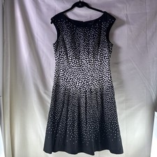 Ann Taylor Black White Ombre Pebble Polka Dot Flared Pleated Dress Size 6