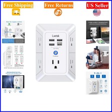White 5-Outlet Power Strip with 4 USB Ports  Surge Protection