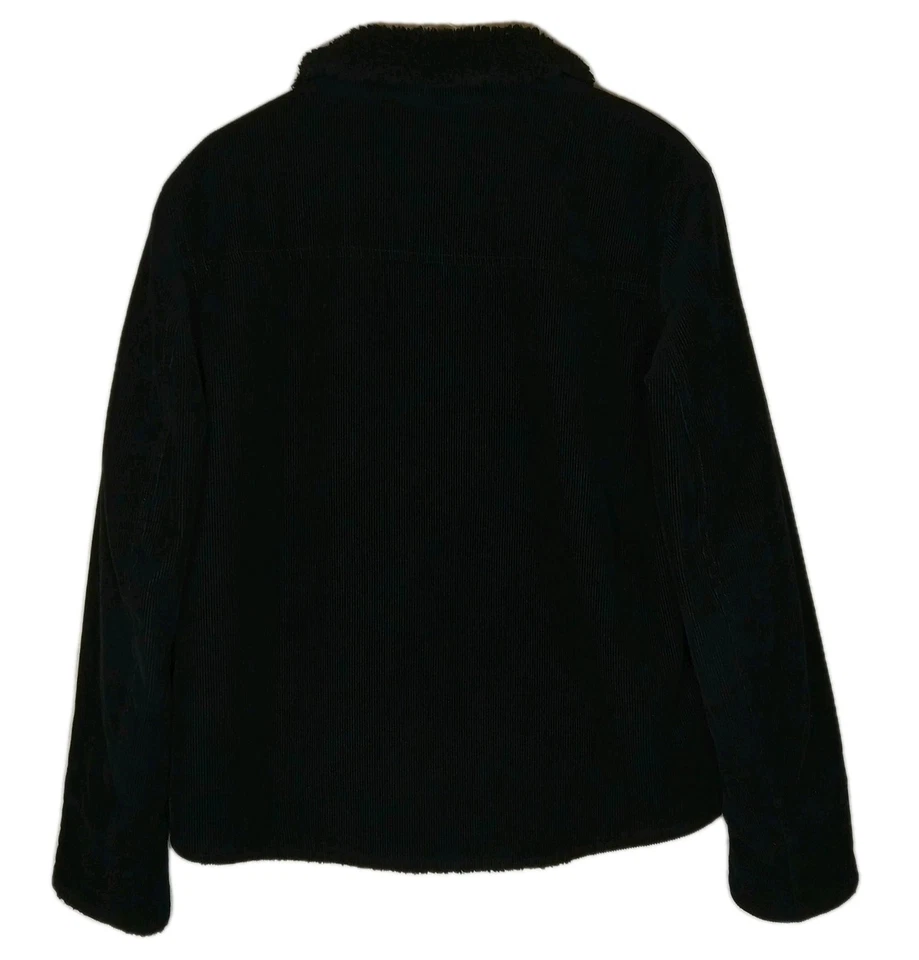 Chaqueta de camionero forrada Sherpa de pana grande para hombre Asos cálida resistente toda negra  Foto 3 de 4