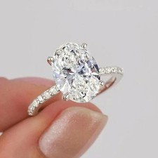 Oval Cut 4Ct 18k White Gold Lab Grown Diamond/CVD Women's Engagement Ring