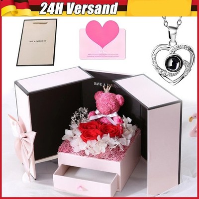 Konservierte Ewige Rosenbox mit Halskette Ewige Rose Blumen Schmuck Geschenkbox