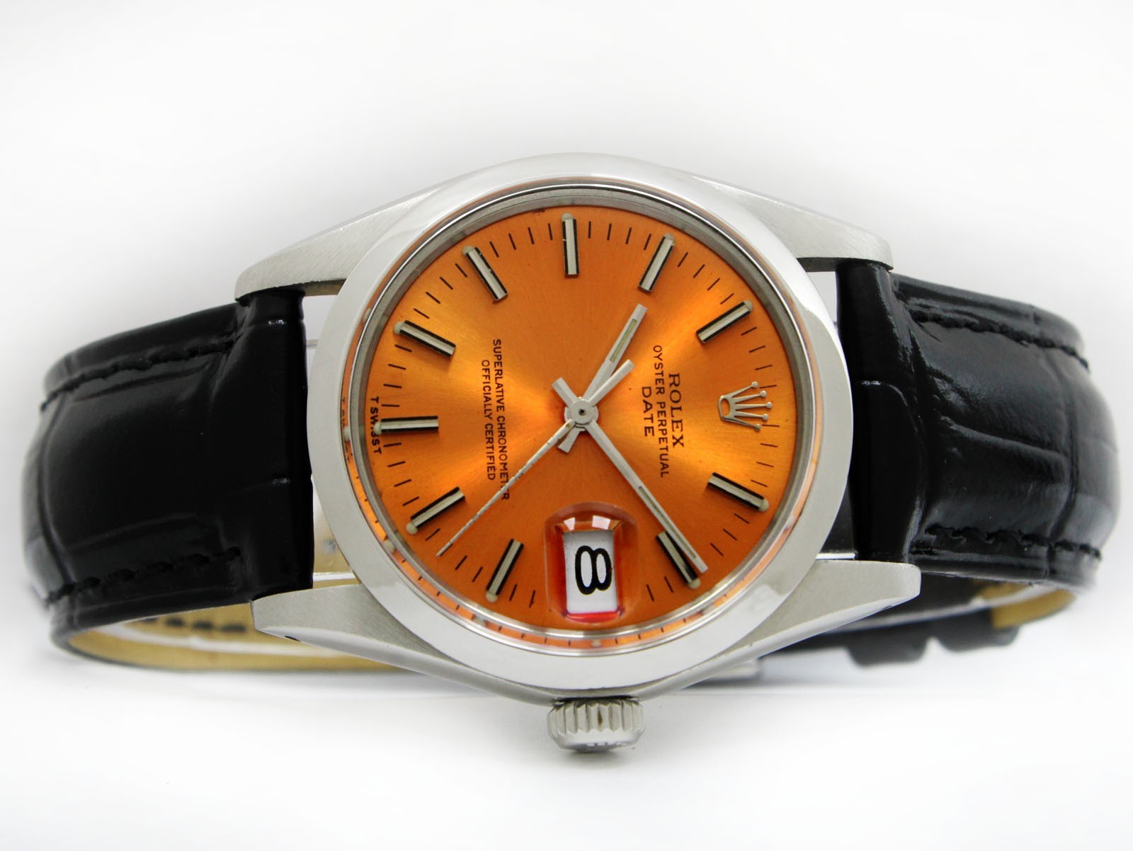 Vintage Rolex Oyster Perpetual Date Automatic Orange Dial 34mm Watch Ref 1500 image 5