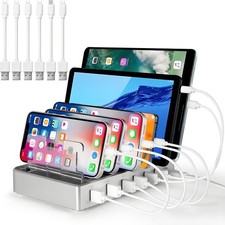 6-Port Multi-Device USB Charging Station with Cables Fast Charge iPhone iPad