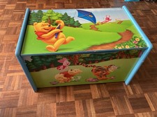 Winnie the Pooh & Friends Blue Wooden Toy Box Storage Chest Lift Top Lid