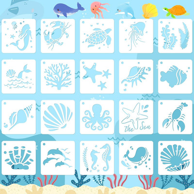 JULMELON Sea Life Stencils - 20Pcs DIY Pattern Stencils for Wall, Floor Decor &