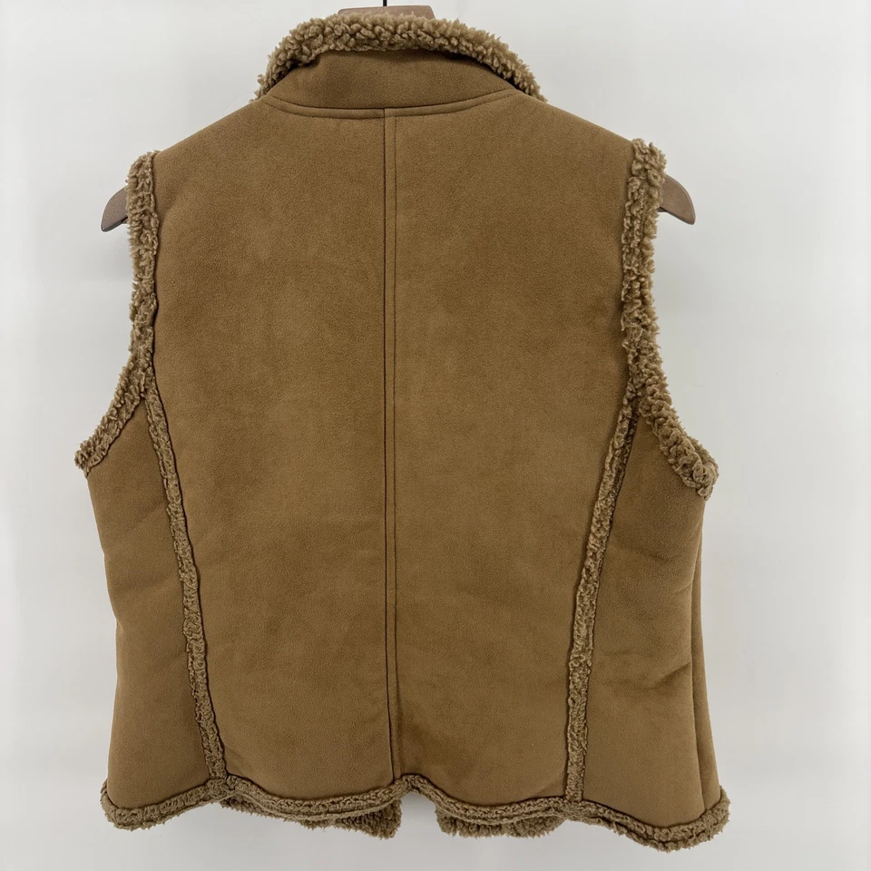 Chaleco LL Bean Mujer Mediano Imitación Gamuza y Sherpa Forrado Bronceado Camel Western Exterior Foto 3 de 4