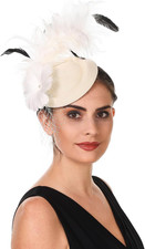Fascinator for Women Hair Clip Hat Bowler Feather Flower Veil Wedding Party Tea