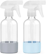 2 Pack Glass Spray Bottles 8 Oz, Empty Refillable Containers with Silicone Sleev