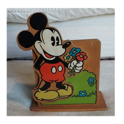 Schmid Hand Painted Wooden Mickey Mouse Bank Disney