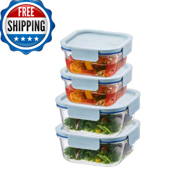 LocknLock LNG214S4M Borosilicate Glass Food Storage 8pc Set Heat-Resistant Mint