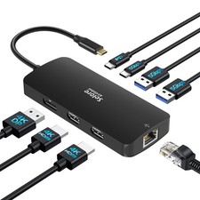 USB C Docking Station Dual Monitor, Selore 3 8 in 1, Black