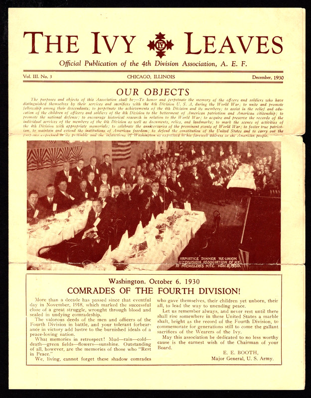 THE IVY LEAVES AEF American Expeditionary Forces 4th Div Dec. 1928 Newsletter