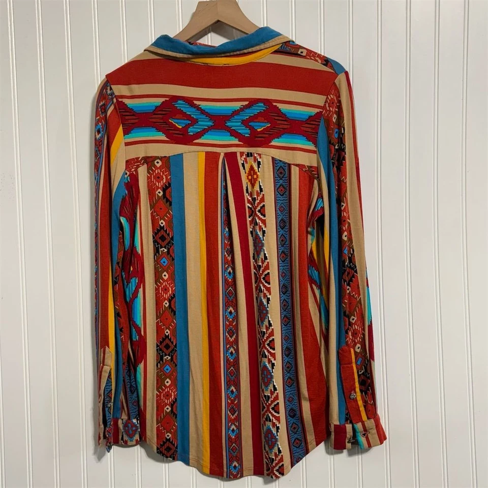 Camisa Scully Western S Blusa Tribal Rayas Viscosa Spandex A Presión con Botones Foto 2 de 4
