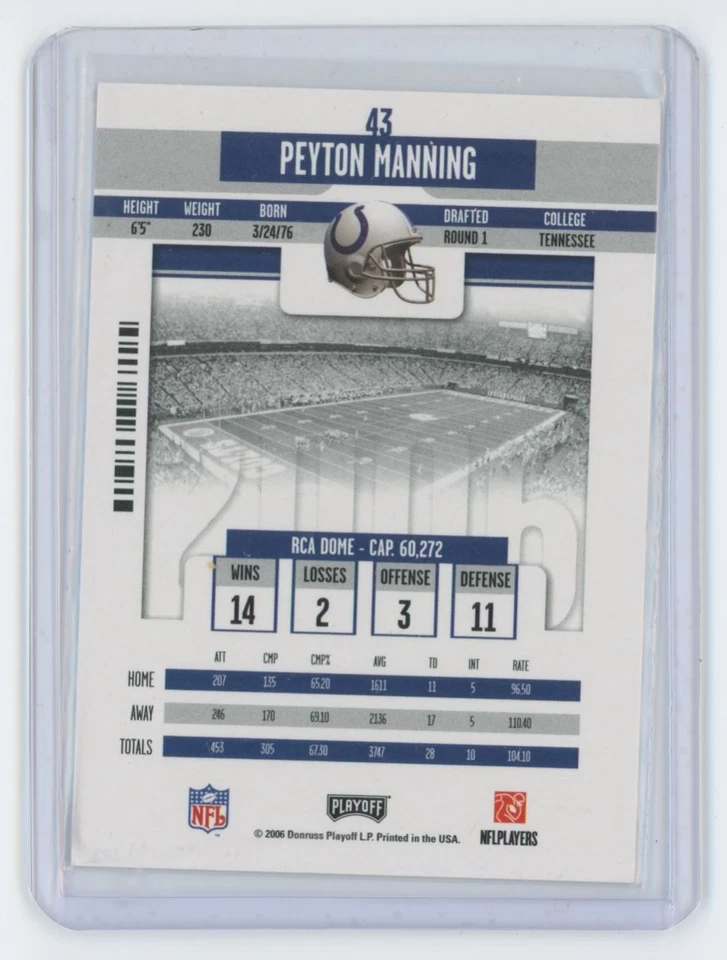 2006 Playoff Contenders Peyton Manning . Indianapolis Colts #43 - Image 2 of 2