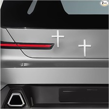 2PCS Metal Cross Badge Car Stickers, 1.8" x 2.5" Alloy 3D Self-A Color: Silver
