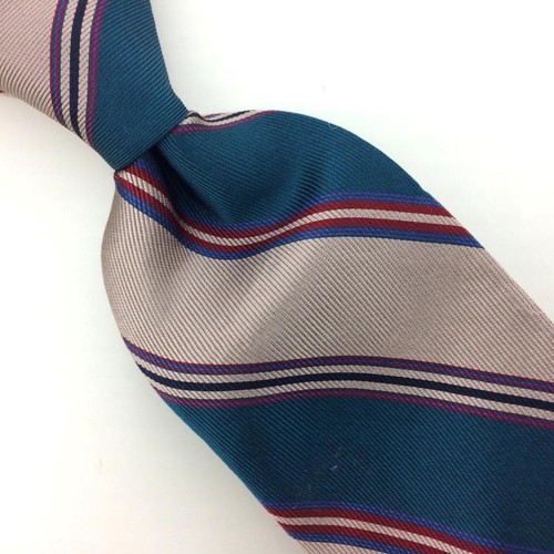 Guy Laroche Tie Silk Repp Stripe Teal Red Blue Necktie Woven #I23 True/Vintage