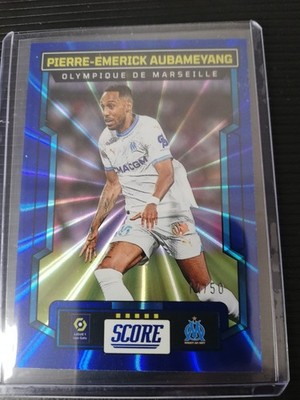 2023-24 Panini Score Liga 1 Aubameyang /50 Blue Laser Olympique De Marseille 