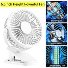 Rechargeable Mini Cooling Fan 3 Speeds USB Clip On Desk Stroller Portable White