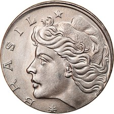 [#840229] Coin, Brazil, 50 Centavos, 1975, planchet error, AU(50-53), Stainless 