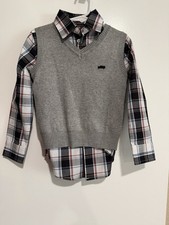 IZOD Boys 2 Piece Sweater Vest  Plaid Dress Shirt Set Size 4/5 Gray Blue