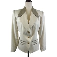 Vintage Sasson Paris New York Blazer Beige Gold Buttons Formal Y2K Size 8