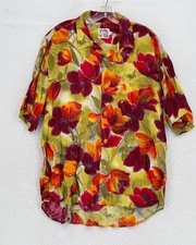 Vintage Jams World Mens Multicolor Resort Tropical Floral Hawaiian Shirt Sz L