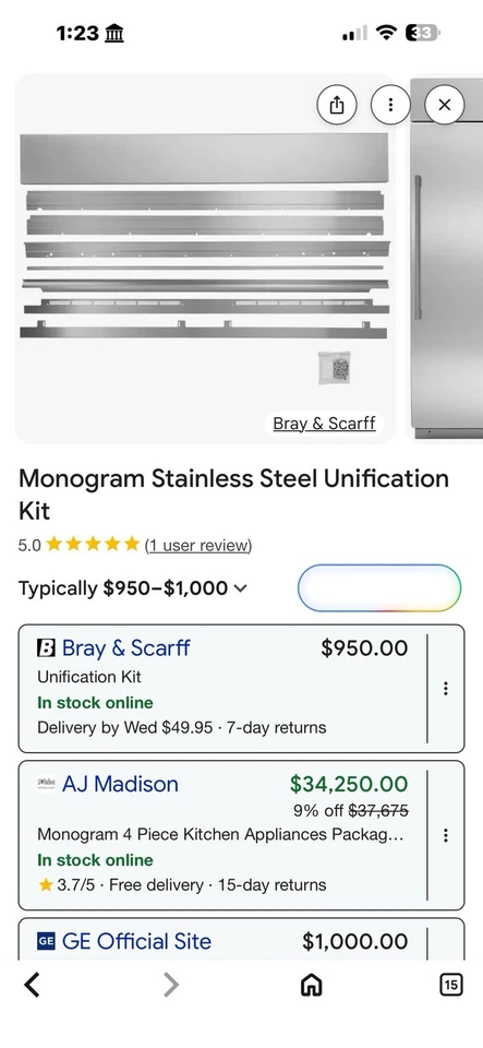 ZKBSN720NSS Monograma 72” Kit Unificación Acero Inoxidable Nuevo Foto 2 de 4