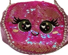 Pink Sequin Girls Crossbody Bag Cute Face Pearl Trim Chain Strap Purse Kids
