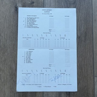 Oxford University V Hampshire Signed Scorecard Beautiful Original Scorecard