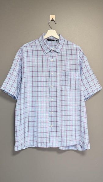 Men Boden Shirt Blue Pink Check Linen L