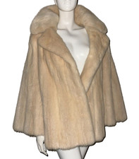 Stunning Real Pearl Mink Fur Coat White Blonde Swing Jacket Bridal Flare Sleeve