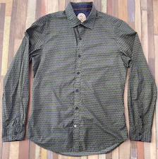 GANESH Herren Hemd Größe Large L Grün Navy Punkte Design Langarm Stylisch