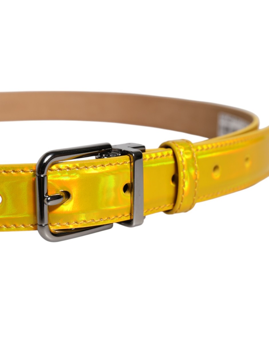 DOLCE & GABBANA Belt Metallic Yellow Leather Metal Logo Buckle