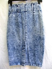 VTG 80s 90s..ACID WASH..BLUE..DENIM..MIDI..PENCIL..SKIRT..HIGH WAIST..sz 5
