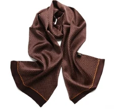 Mens 100 Silk Scarf Vintage Double Layer Long Neckerchief Muffler Brown