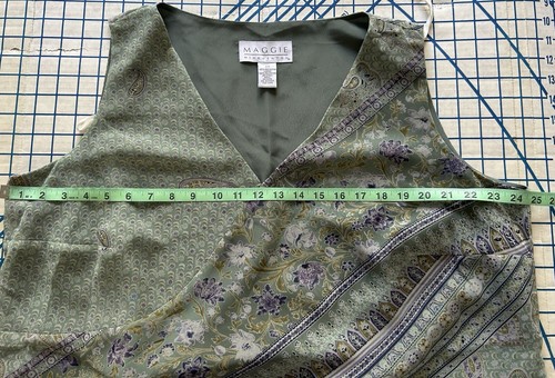 Maggie McNaughton-2X Green/Purple Flowers Lined Dress Side Slit Back Tie - Picture 4 of 7