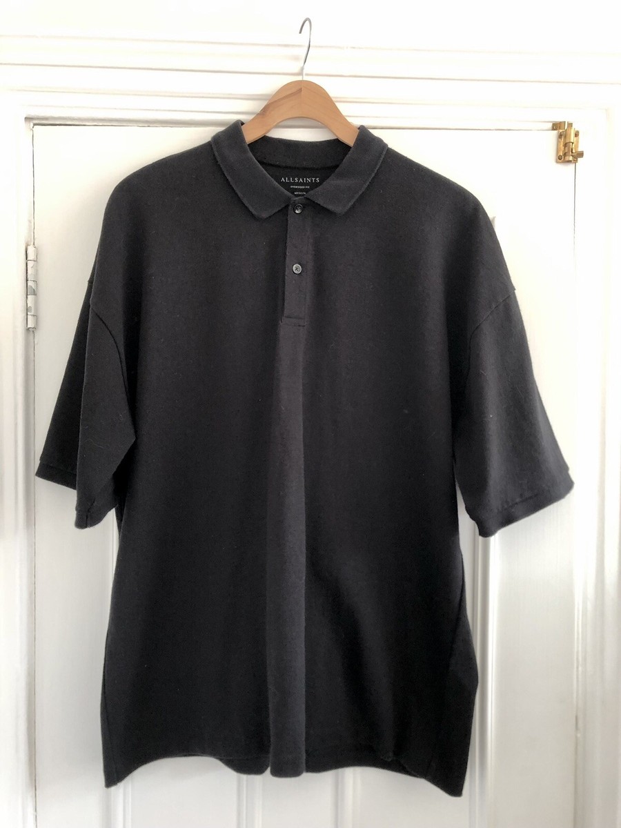 Mens black Oversized ALL SAINTS Knitted polo UK