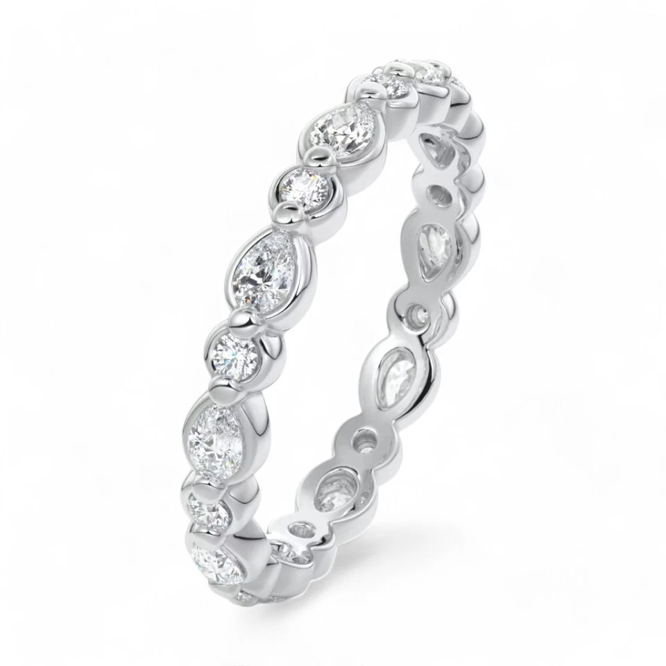 Diamond 14k Gold Engagement Eternity Band Lab Grown 1 Carat Pear White E F  VS - Image 3 of 4