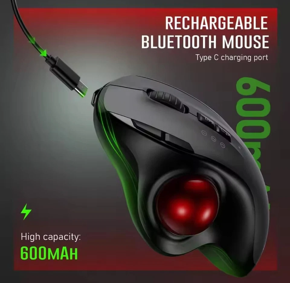 Trackball Wireless Mouse Rechargeable Bluetooth 2.4G USB Mouse Ergonomic - Image 3 of 4