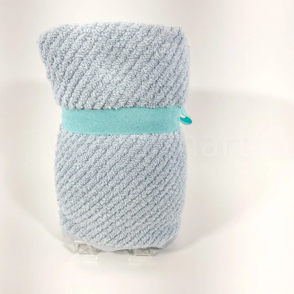 Martha Stewart 2 件套浴室棉手巾速干条纹全新蓝色 — 第 4/4 张图片