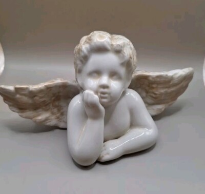 Porzellan Figur Engel Tischdeko Dekoration Engelchen weiß 10cm hoch 16cm breit