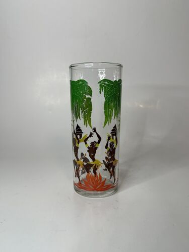 Vtg 50s Federal Highball Glass Tribal Figures Dancing Around Fire Single MCM 6in - Picture 2 of 11