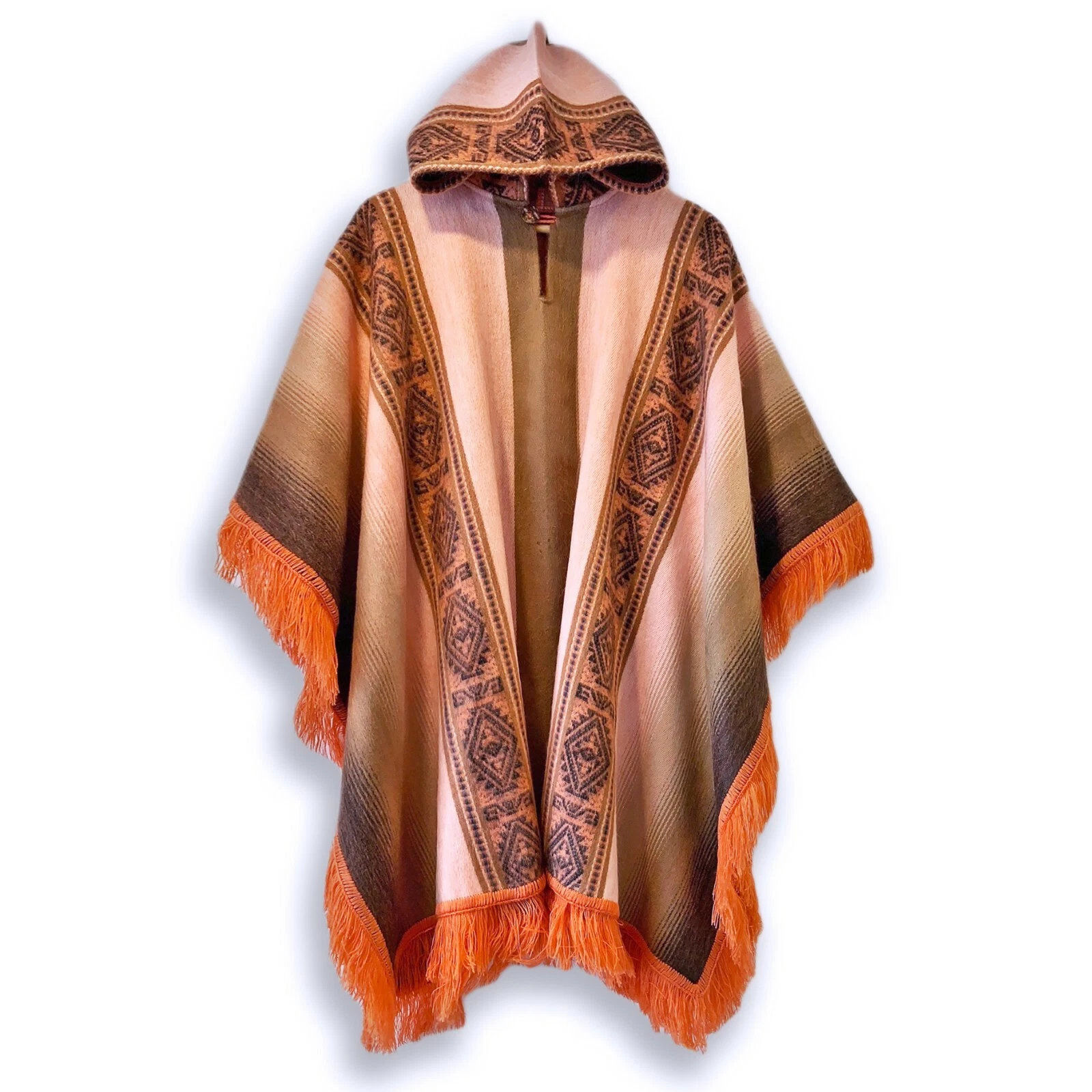 Lightweight BABY ALPACA Wool Hooded Fringed Poncho Pullover UNISEX Handmade