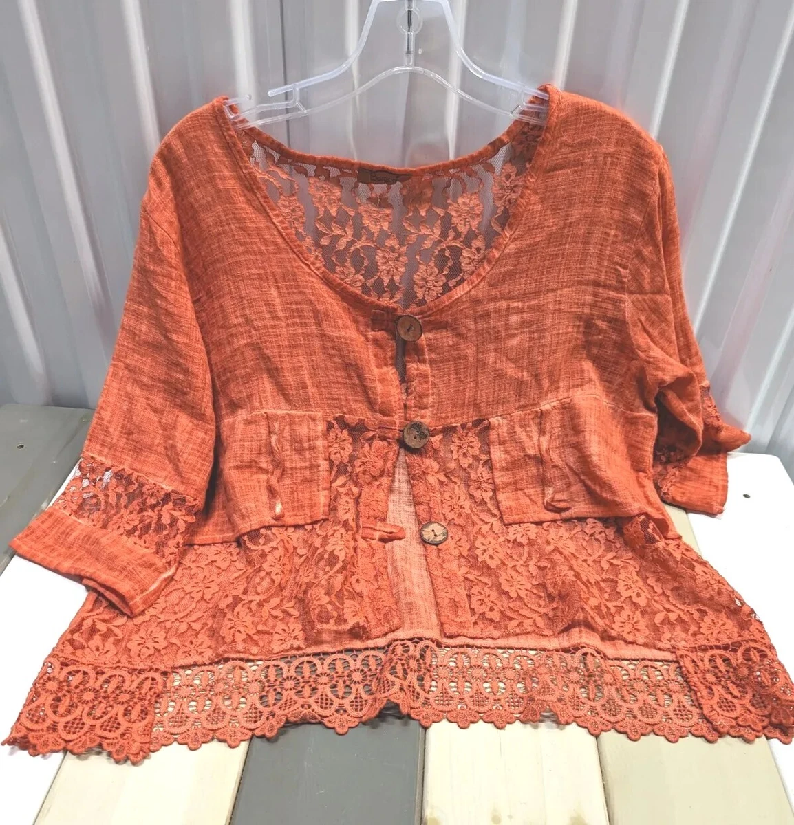 Bergani Bohemian Clothing Luxury Lace Linen Top Short Jacket Hot 