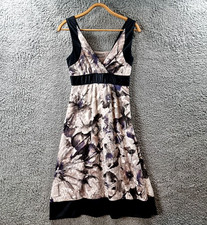 Vintage JACQUI E Womens Dress Size 6 Black Grey Floral Sleeveless A-line V-Neck