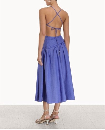 Zimmermann Asymmetric Open Back Linen Midi Dress AU 1 US 6 Cut Out Shell Tie NWT - Picture 11 of 24