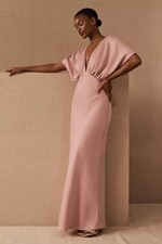 Anthropologie BHLDN Leila Deep-V Flutter-Sleeve Charms use A-Line Maxi Gown