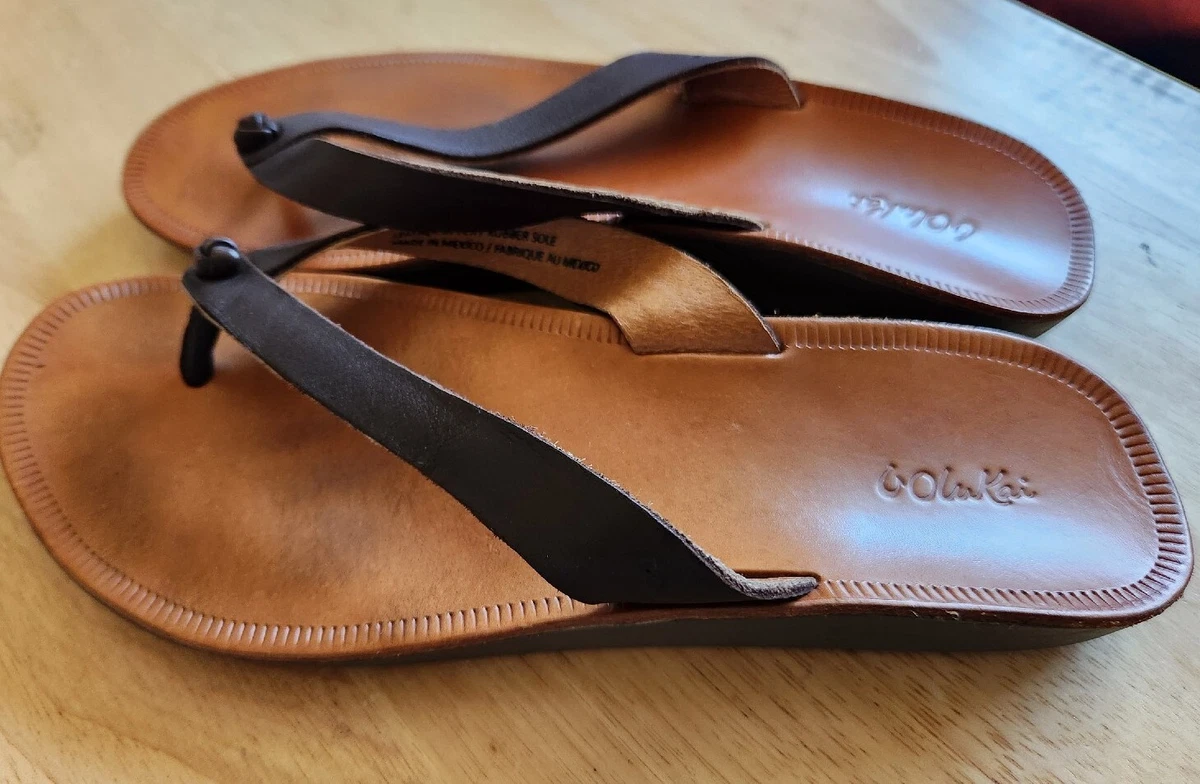 OluKai Loea Women s Size 5 Shoes Tan Leather Slip On Flip Flop Thong Sandals