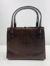 Vintage Sterling Usa Genuine Lizard Skin Handbag Brown  10” X 8.5”