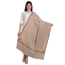 Women's Kashmiri Embroidery Woolen Shawl Stole Wrap Brown